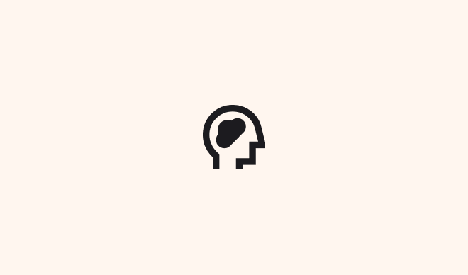 Minimalist icon of a human head in profile with a brain symbol inside, representing thought, mind, or intelligence.
