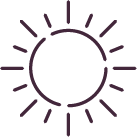 A simple line art icon of the sun, featuring a central circle with radiating rays.