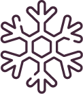 A dark purple outline of a six-pointed snowflake icon on a dark green background.