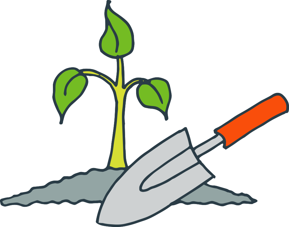 Graphic of garden trowel and plant