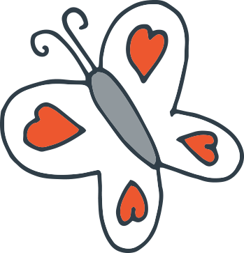 Graphic of butterfly with hearts on wings