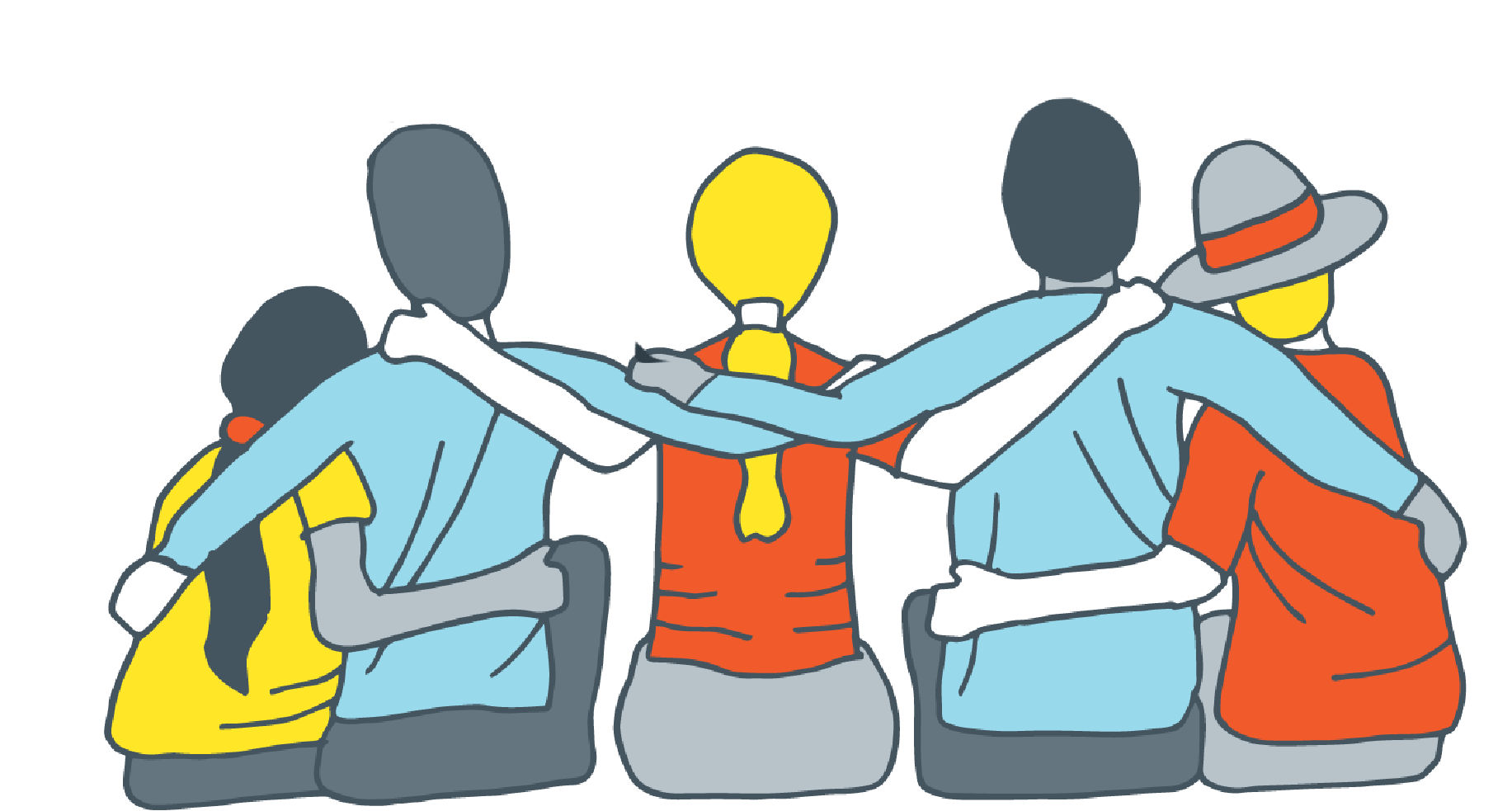 graphic of people sat down with arms around each other