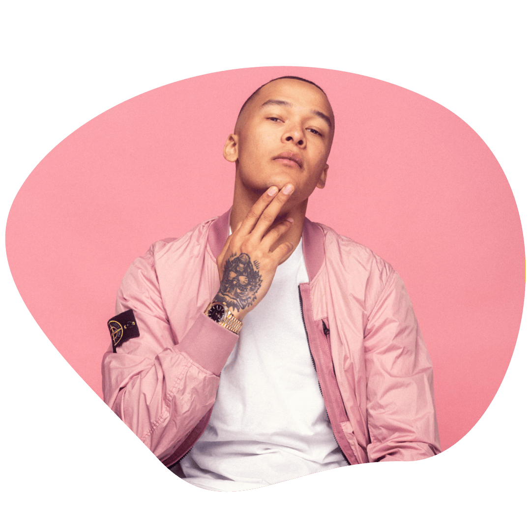Dress shirt, Chin, Hand, Outerwear, Arm, Neck, Sleeve, Gesture, Pink
