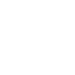 White logo: stylized flame icon with text below.