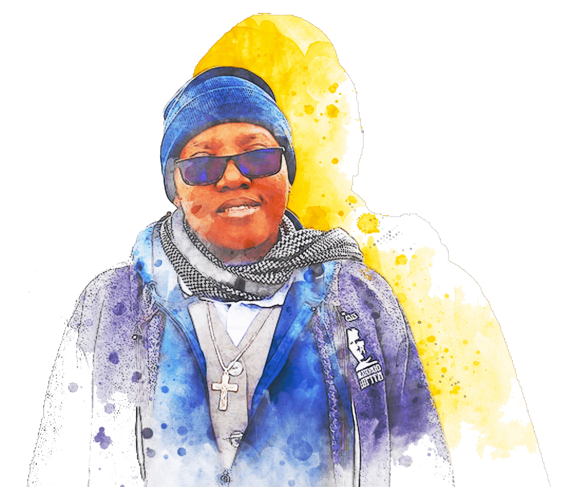 Vision care, Glasses, Smile, Outerwear, Sleeve, Happy, Art, Headgear, Eyewear, Paint