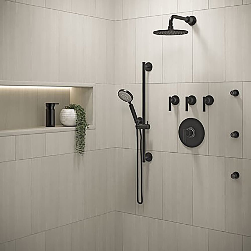 Plumbing fixture, Shower head, Household hardware, Door, Bathroom, Rectangle, Line, Floor