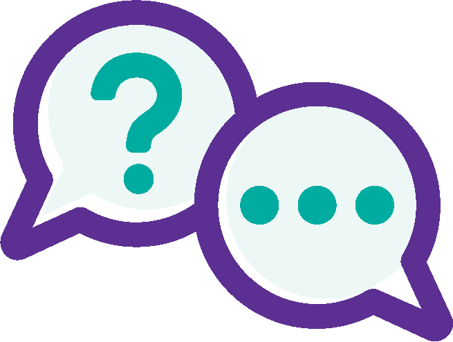 Two overlapping speech bubbles: one with a question mark, the other with an ellipsis.