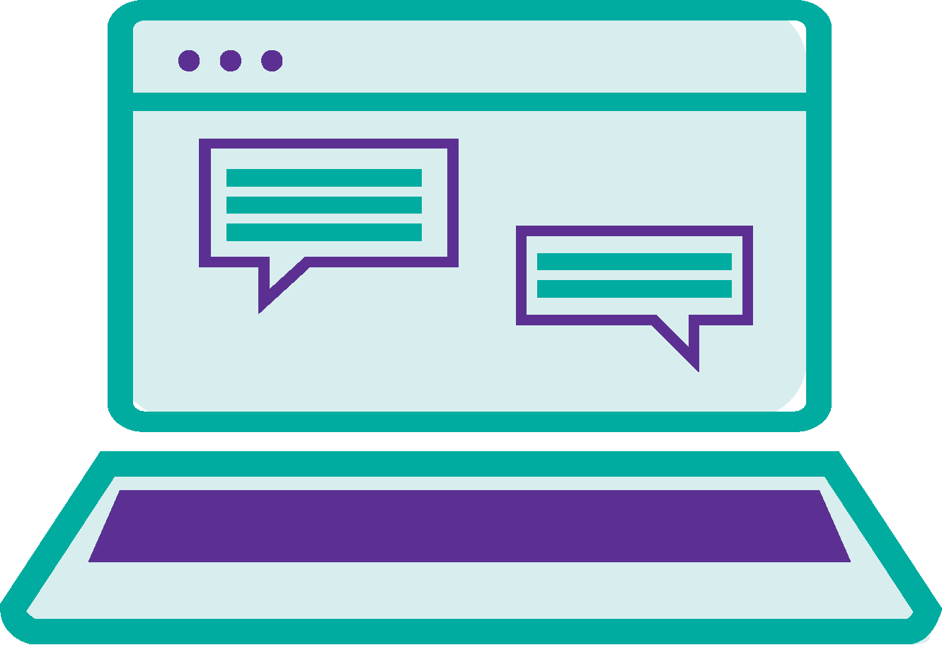 Laptop displaying chat messages.