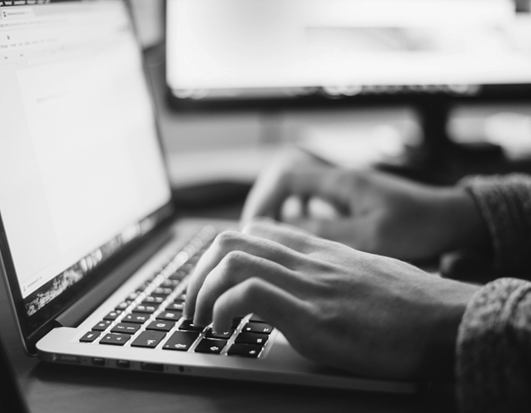Personal computer, Output device, Hand, Laptop, Netbook, Black-and-white, Gesture, Style, Typing