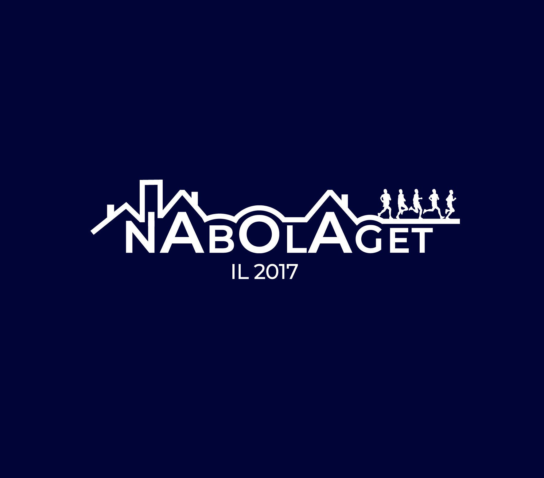 White 'NABOLAGET IL 2017' logo with house roofs and running silhouettes on a dark blue background.