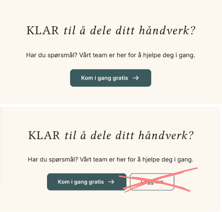 Prompt to share craftsmanship, featuring a 'Get started free' button, with a second option crossed out.