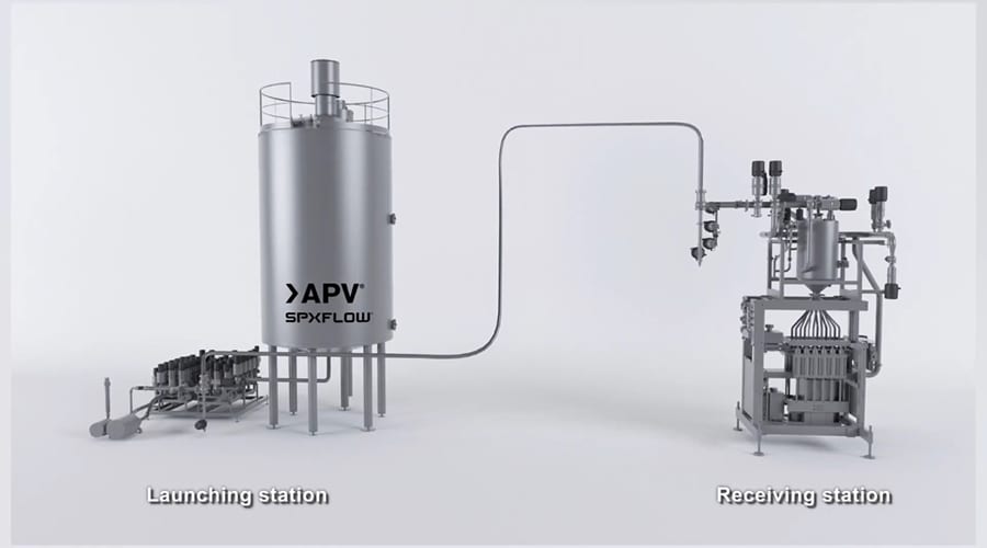 SPX FLOW&#x2019;s stainless steel recovery system in front of a white backdrop