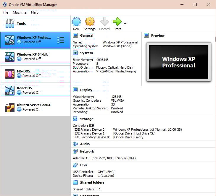 Oracle’s VM VirtualBox Manager