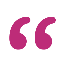 Pink double quotation marks on a green background.