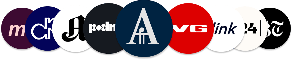 Overlapping circular logos for various media outlets.