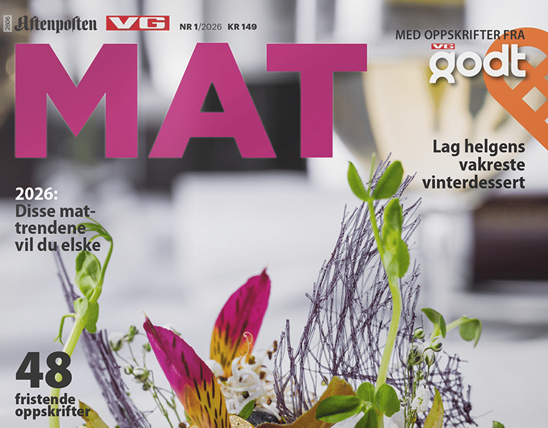 Magazine cover "MAT" (food) with headlines on 2026 trends, winter dessert, and 48 recipes.