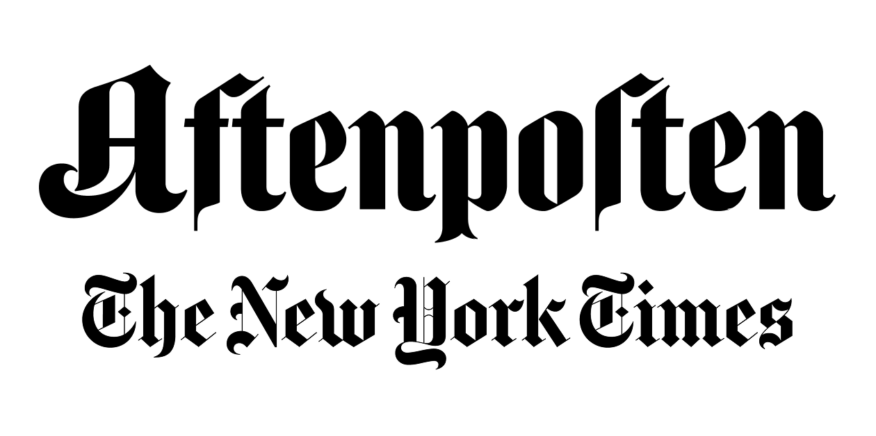 Two newspaper logotypes, 'Aftenposten' and 'The New York Times', rendered in classic blackletter fonts.