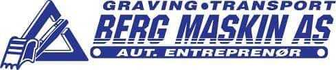 Berg Maskin AS logo: excavation & transport, with excavator graphic.