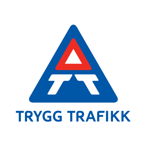 Trygg Trafikk logo: blue triangle with red/white warning sign, two white T's, and 'TRYGG TRAFIKK' text.