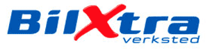 Slanted blue "BilXtra verksted" logo with a red "X".