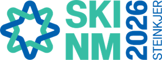 Blue and teal knot star logo, with "SKI NM" and "2026 STEINKJER" text.