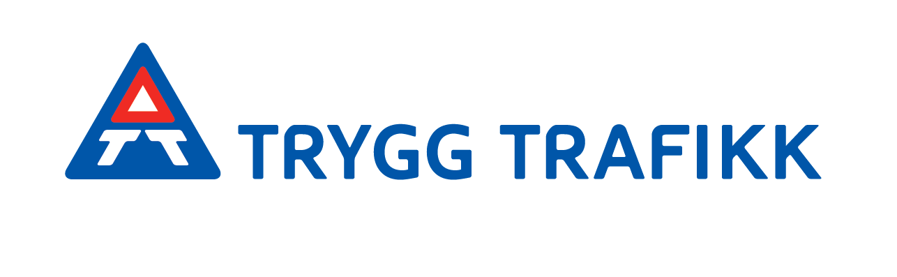Logo for Trygg Trafikk: blue triangle with red outline and two 'T's, next to the words 'TRYGG TRAFIKK'.