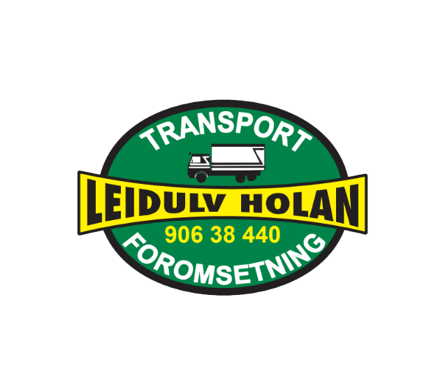 Leidulv Holan logo with a truck, "Transport," "Foromsetning," and phone number 906 38 440.