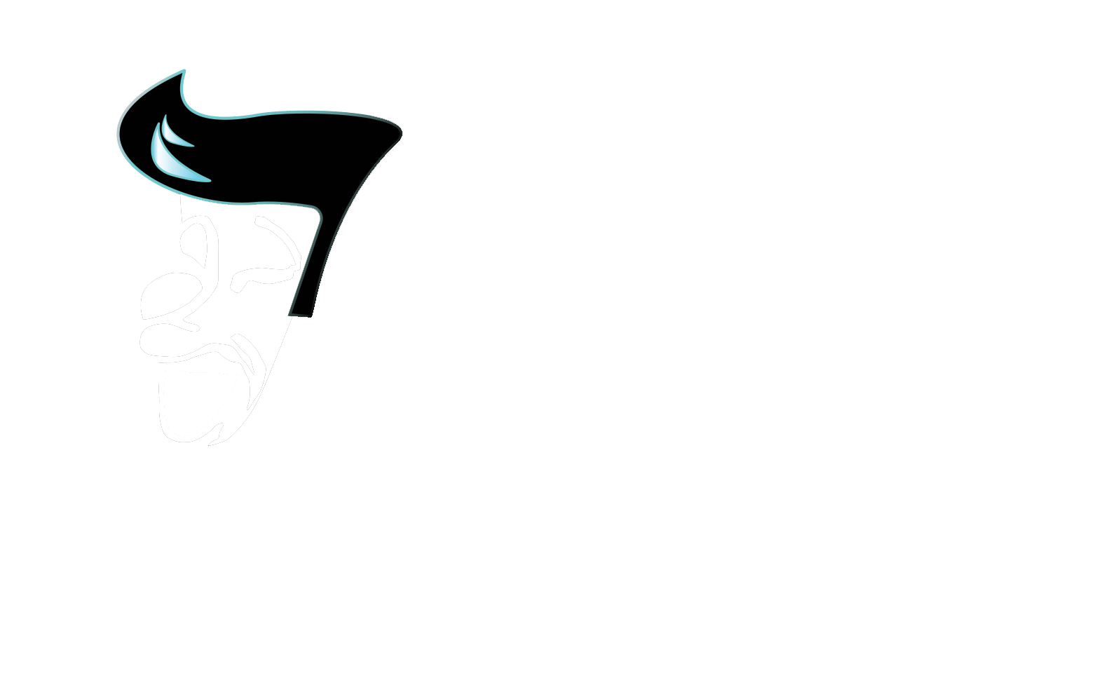 White "Sparbu teaterlag" logo on green, with the "S" stylized as a theatrical mask and black hair.