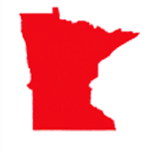 A solid red silhouette of the state of Minnesota on a white background.