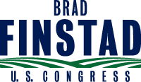 Political campaign logo for Brad Finstad, featuring his name, "U.S. Congress," and green wavy lines.
