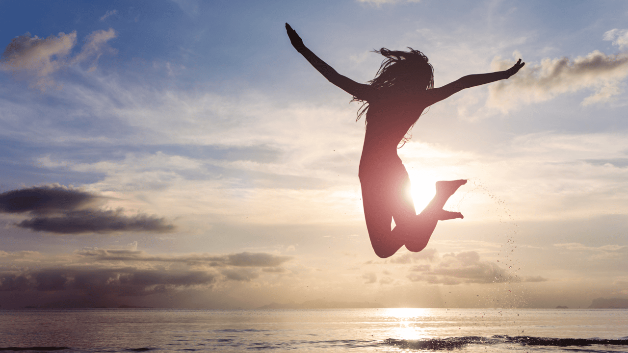 People in nature, Happiness, Jumping, Cloud, Sea, Ocean, Sunlight