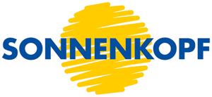 The SONNENKOPF logo features blue text against a yellow, hand-drawn-style circle background.