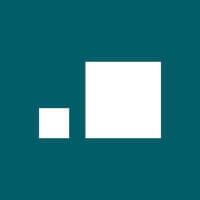 Two white squares, one small on the left and one large on the right, on a teal background.