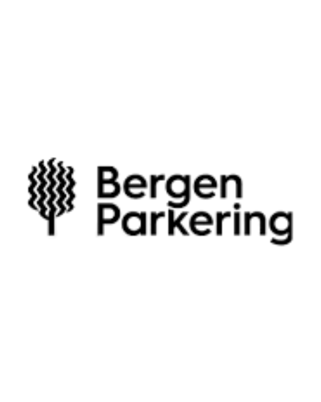 Logo for Bergen Parkering featuring a stylized tree icon and the company name in black text.