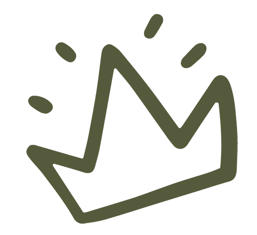 Stylized olive green crown with sparkles.