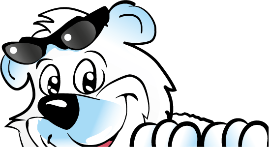 Friendly cartoon polar bear in sunglasses.