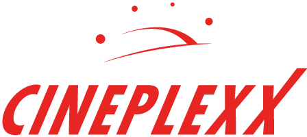 The Cineplexx cinema chain logo, featuring "CINEPLEXX" in bold red capital letters with an abstract, curved design and three red dots above it, all on a black background.