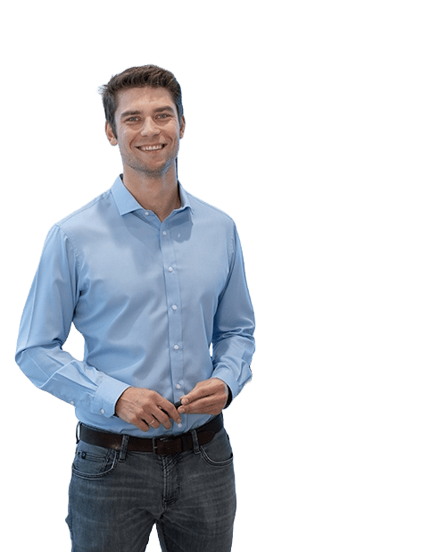 Dress shirt, Human body, Jeans, Arm, Smile, Neck, Jaw, Sleeve, Gesture, Collar