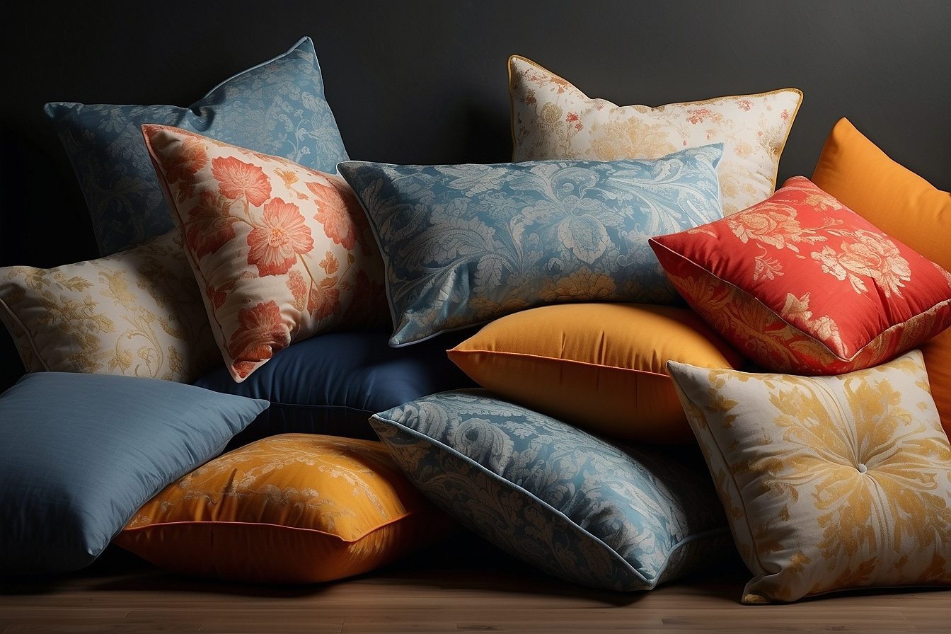 Interior design, Brown, Couch, Furniture, Comfort, Pillow, Textile, Wood, Orange, Rectangle