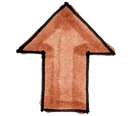 A hand-drawn, orange upward-pointing arrow with a thick black outline.