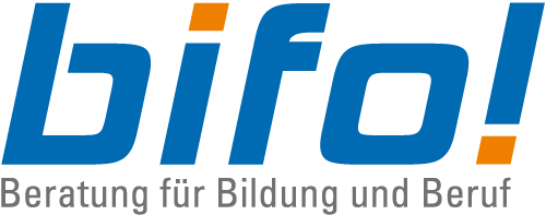 The bifo! logo in blue and orange, with the German slogan "Beratung für Bildung und Beruf" below.