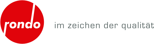 Rondo logo, red circle with white text, and German slogan: "im zeichen der qualität".