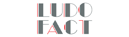 LUDO FACT logo with gray uppercase text and red accent lines.