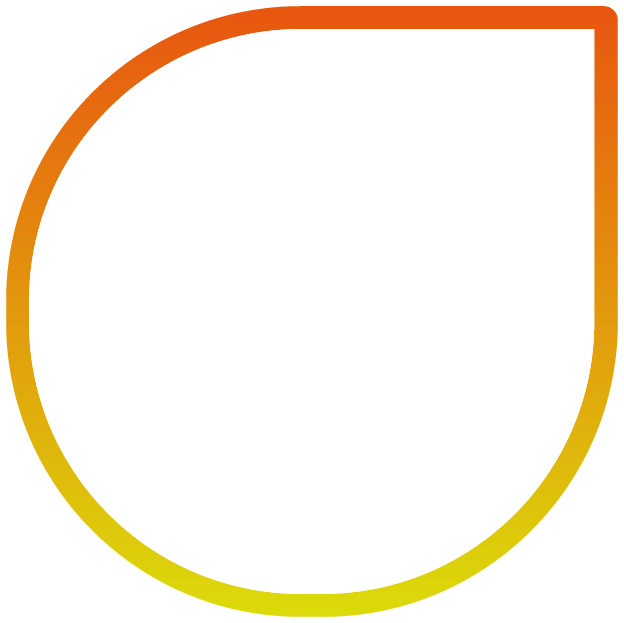 White shape with orange-yellow gradient border on a dark green background.