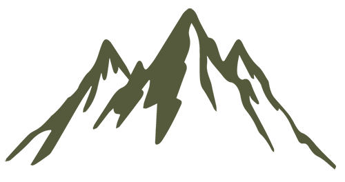 Stylized olive green mountain silhouette.