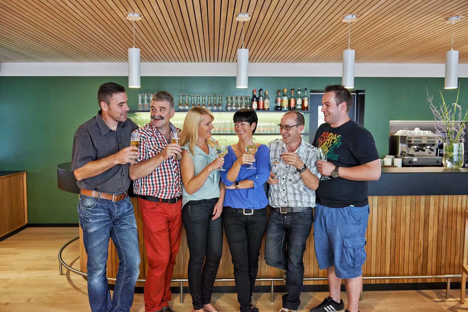 Social group, Jeans, Smile, Trousers, Shorts, Leisure