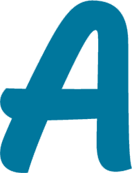 A stylized, teal, brushstroke letter A on a dark green background.