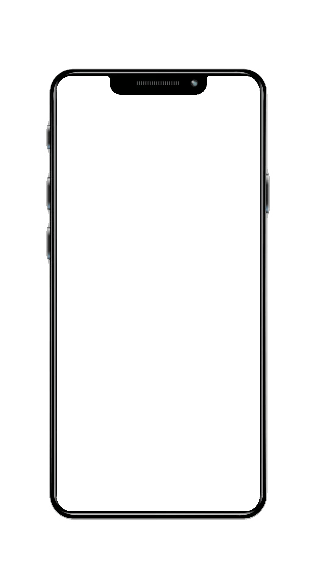 A blank, modern smartphone with a white screen and a small notch at the top, isolated on a white background.