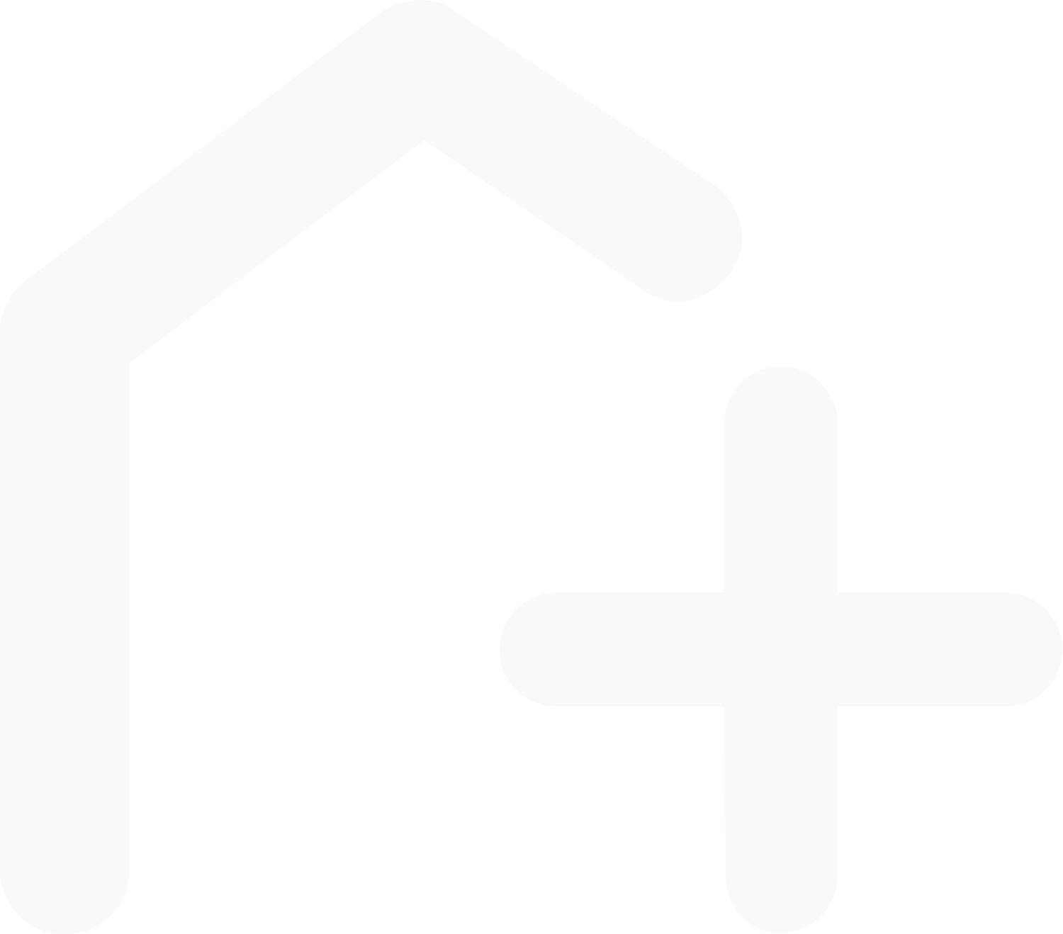 White outline of a house shape with a plus sign next to it on a dark green background, symbolizing adding a home.
