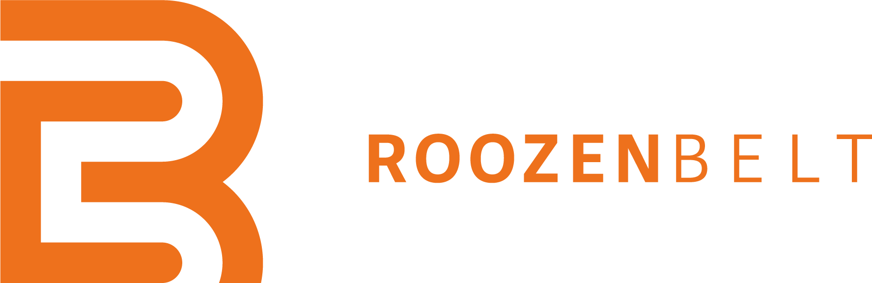 Orange "ROOZENBELT" text and abstract logo on a dark green background.